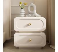 Mesita De Noche Moderna De Dos Cajones, Elegante Mesillas De Noche con Tiradores Dorados para Dormitorio, Mesa Auxiliar De Almacenamiento, No Requiere Montaje(White,40cm)