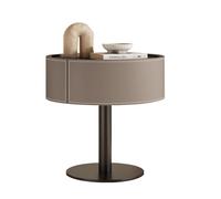 Mesita De Noche Moderna De Madera Circular Con Espacio De Almacenamiento, Mesita De Noche Pequeña De Dos Cajones Con Diseño Curvo For Dormitorio, Sala De Estar Y Armario.(Milk coffee,45x45x50cm)