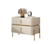 Mesita de noche moderna de madera maciza, mesa auxiliar de piel sintética de mármol sintético de estilo medieval, mesita de noche de dos cajones con patas de metal, adecua Off-white 19.7x15.7x19.7 in