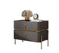 Mesita de noche moderna de madera maciza, mesa auxiliar de piel sintética de mármol sintético de estilo medieval, mesita de noche de dos cajones con patas de metal, adecua Dark gray 17.7x15.7x19.7 in