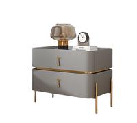 Mesita de noche moderna de madera maciza, mesa auxiliar de piel sintética de mármol sintético de estilo medieval, mesita de noche de dos cajones con patas de metal, adecu Light gray 19.7x15.7x19.7 in