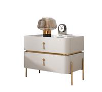 Mesita de noche moderna de madera maciza, mesa auxiliar de piel sintética de mármol sintético de estilo medieval, mesita de noche de dos cajones con patas de metal, adecuada p White 15.7x15.7x19.7 in