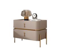 Mesita de noche moderna de madera maciza, mesa auxiliar de piel sintética de mármol sintético de estilo medieval, mesita de noche de dos cajones con patas de metal, adecuada p Khaki 19.7x15.7x19.7 in