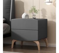 Mesita de noche moderna de madera maciza oscura de 2 Der con piel de microfibra de 15.7 pulgadas, diseño para dormitorios pequeños.