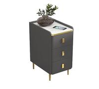 Mesita de noche moderna de mediados de siglo con cajón, mesa auxiliar delgada de piel de microfibra con patas de metal para espacios pequeños, color gris oscuro