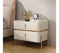 Mesita de noche moderna de mediados de siglo con marco dorado, mesa auxiliar de 2 niveles para dormitorio y sala de estar, color beige, 40 x 40 x 50 cm, muebles elegantes y funcionales