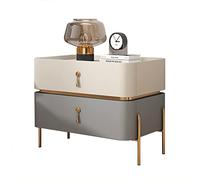Mesita de noche moderna de mediados de siglo, elegante mesita de noche beige y gris claro con patas de metal, 2 cajones de almacenamiento, mesa auxiliar contemporánea para dormitorio y sala de estar