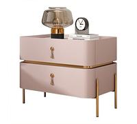 Mesita de noche moderna de mediados de siglo, elegante mesita de noche con patas de metal y 2 cajones de almacenamiento, mesa auxiliar contemporánea rosa claro para dormitorio y sala de estar, 45 x 40