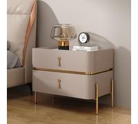 Mesita de noche moderna de mediados de siglo, estructura dorada, mesa auxiliar de 2 niveles para dormitorio y sala de estar, elegante mesa auxiliar marrón (50 x 40 x 50 cm)