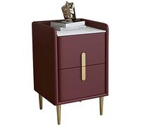 Mesita de noche moderna de mediados de siglo, mesita de noche minimalista de cuero de microfibra con parte superior de piedra sinterizada, elegante mesa de sofá roja para dormitorio y sala de estar