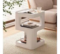 Mesita De Noche Moderna De Metal, Mesa Auxiliar Elegante con Almacenamiento, No Requiere Montaje, Sala De Estar Y El Dormitorio, Mueble Auxiliar único para El Sofá. White