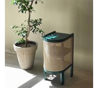 Mesita de noche moderna de ratán con espacio de almacenamiento abierto para espacios pequeños, muebles de salón o dormitorio
