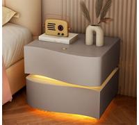 Mesita de noche, moderna mesita de noche de madera maciza con luz LED, mesita de noche de almacenamiento tipo cajón, adecuada para dormitorio y sala de estar