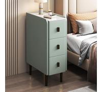 Mesita de noche moderna y delgada para espacios pequeños, mesita de noche estrecha con acabado de piel sintética y patas de metal, armario de almacenamiento de 2 cajones para dormitorio y sala de