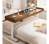 Mesita de noche móvil de altura ajustable con cajón, mesa compacta para portátil para hospital y dormitorio, estación de trabajo sobre ruedas, diseño versátil en marrón y blanco, 180 cm.