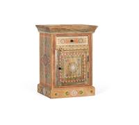 Mesita de Noche - Mueble de Dormitorio - Mesilla de Madera de mango - Decoración pintada a mano con motivos ornamentales - Mesita Pequeña - Moderno y Funcional - Multicolor - 60 x 45 x 34 cm