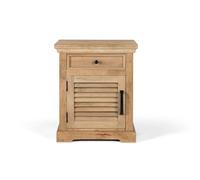 Mesita de Noche - Mueble de Dormitorio - Mesilla de Madera maciza de mango - Diseño con puerta y cajón integrados - Mesita Pequeña - Moderno y Funcional - Natural - 65 x 55 x 40 cm - Colección Venecia