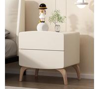 Mesita De Noche Negra De Madera Maciza con 2 Cajones, Mesa Auxiliar Moderna con Acabado De Cuero De Microfibra para Dormitorio, Sala De Estar O Pasillo. Milk White 50 * 40 * 47cm/19.7 * 15.7 * 17.7in