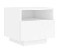 Mesita de noche para dormitorio, color blanco, 40 x 39 x 37 cm, moderna cómoda con cajón, mesa auxiliar con iluminación LED, espacio para medios de comunicación, decoración y más