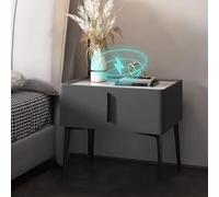 Mesita De Noche para Dormitorio, Estación De Carga, Mesita De Noche con Cajón De Almacenamiento, Mueble Auxiliar De Cama con Losa De Roca, Acabado De Cuero,Grey-40x40x48cm