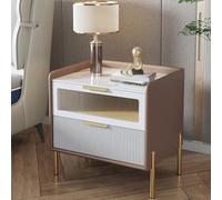 Mesita de noche para dormitorio, mesa auxiliar de cama con cajón de almacenamiento de vidrio templado, mesa de mesa de roca con acabado de cuero, no requiere montaje (color: verde, tamaño: 40 x 40 x