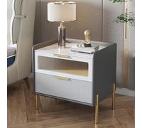 Mesita de noche para dormitorio, mesa auxiliar de cama con cajón de almacenamiento de vidrio templado, mesa de mesa de roca con acabado de cuero, no requiere montaje (color: verde, tamaño: 40 x 40 x