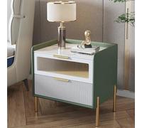 Mesita de noche para dormitorio, mesa auxiliar de cama con cajón de almacenamiento de vidrio templado, mesa de mesa de roca con acabado de cuero, no requiere montaje (color: verde, tamaño: 40 x 40 x