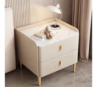 Mesita de noche pequeña blanca con 2 cajones, sin necesidad de montaje, estructura de madera maciza, tapizada en piel sintética a prueba de gatos y con una amplia superficie for el dormitorio.(50cm)