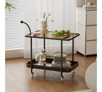 Mesita de Noche pequeña de 2 Niveles con estantes Abiertos y Tapa de Cristal, Ideal para Dormitorio, Sala de Estar, Espacios pequeños, 38 x 58 x 53 cm, 15 x 23 x 21 Pulgadas, Color Negro.