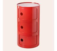 Mesita de noche redonda con 3 cajones, armario de almacenamiento con puerta corrediza, mesa auxiliar versátil para sala de estar, dormitorio, baño, elegante acento de piel roja