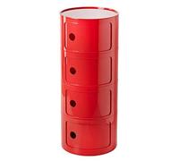 Mesita de noche redonda con almacenamiento, moderna mesita de noche para dormitorio, sala de estar o baño, cajón y puerta corrediza, mesa nizer de plástico, color rojo, 4 cajones