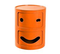 Mesita de noche redonda de 2 niveles con cajones, armario de almacenamiento con cara sonriente, mesa redonda moderna con puerta corredera, ideal para muebles de sala de estar y dormitorio