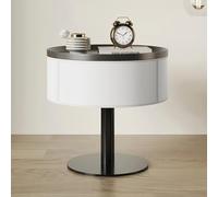 Mesita De Noche Redonda De Madera, Mesillas De Noche De Piel Sintética con Cajón, Moderna Mesa Auxiliar con Base De Metal, Ideal para Dormitorio, Sala De Estar Y Oficina(White,45cm)