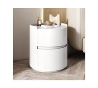 Mesita de noche redonda de piel de microfibra con 2 cajones de madera, moderna mesa auxiliar de madera maciza, armario de almacenamiento para dormitorio, sala de estar