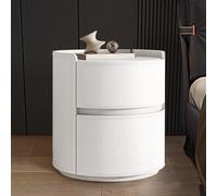 Mesita De Noche Redonda, Mesita De Noche Con Dos Cajones, Gabinete De Almacenamiento De Estilo Minimalista Moderno, Tapicería De Cuero, Adecuado Para Dormitorio Y Sala De Es White 45x50cm/17.7x19.7in