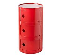 Mesita de noche redonda moderna con almacenamiento, elegante mesita de noche para dormitorio, sala de estar o baño, cajón y puerta corredera, diseño de plástico rojo (3 cajones)