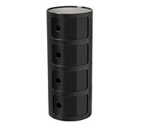 Mesita de noche redonda moderna con almacenamiento, organizador de cajones de 4 niveles para dormitorio, sala de estar o baño, elegante mesa auxiliar de puerta corrediza con cajones de plástico