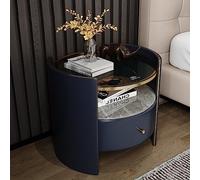 Mesita de noche redonda moderna de madera maciza con cajones, mesita de noche multifuncional para el dormitorio del hogar (azul)