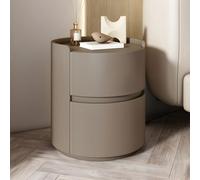 Mesita de Noche Redonda Moderna de Piel sintética con Dos cajones, Color Madera Clara, Estilo Crema, para apartamento pequeño, Dormitorio, mesita de Noche, Color café, 1 Pieza, 40,6 cm de Largo x 50,
