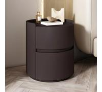Mesita de Noche Redonda Moderna de Piel sintética con Dos cajones, en Tono Madera Clara, Estilo Crema, para apartamento pequeño, Dormitorio, Color café Oscuro, 1 Pieza, 40,6 cm de Largo x 50,8 cm de