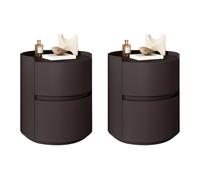 Mesita de Noche Redonda Moderna de Piel sintética con Dos cajones, Estilo Madera Clara, Color Crema, para apartamento pequeño, Dormitorio, Color café Oscuro, 40,6 cm de Largo x 50,8 cm de Ancho x 50,