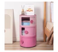 Mesita de noche redonda moderna rosa con puerta corrediza, almacenamiento de dormitorio, armario de almacenamiento para mesas auxiliares de tamaño mediano