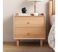 Mesita de noche rústica de madera maciza con 2 cajones, mesita de noche pequeña y estrecha para dormitorio o sala de estar