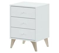 Habitdesign - Mesita de Noche con 3 Cajones y Patas, Color Blanco Artik, 56x40x33,5 cm - Modelo Sweet