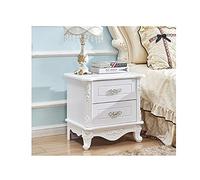 Mesita de noche tallada de lujo blanca con 2 cajones, mesita de noche de madera para dormitorio, apartamento pequeño, mesita de noche, taquillas, mesa auxiliar, 40 x 50 x 53 cm