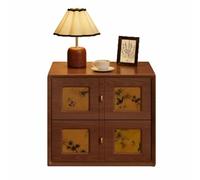 Mesita de Noche Tradicional China, mesita de Noche de Madera Maciza con Panel Floral Pintado a Mano, mesita Auxiliar para Dormitorio(Brown)