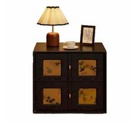 Mesita de Noche Tradicional China, mesita de Noche de Madera Maciza con Panel Floral Pintado a Mano, mesita Auxiliar para Dormitorio(Black)