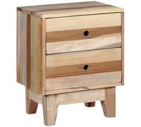 Mesita de Noche Vintage de Madera Recuperada, Maciza, 2 Cajones, Hecha a Mano, Estilo Retro, 30x40x50 Cm, Beige, Artículos para el Hogar con 2 Cajones, para Mueble Auxiliar o