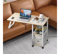 Mesita de noche y mesa de cama 2 en 1 de altura ajustable, diseño plegable con cajones de almacenamiento, ruedas giratorias, perfecta para dormitorios, acabado marrón