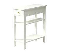 Mesita Estrecha de Madera Maciza con cajón y almacenaje de 3 Niveles, mesita de Noche Delgada para Espacios pequeños, Mesa Lateral con estantes para salón, Dormitorio, Requiere m White 23.6X23.6X11in